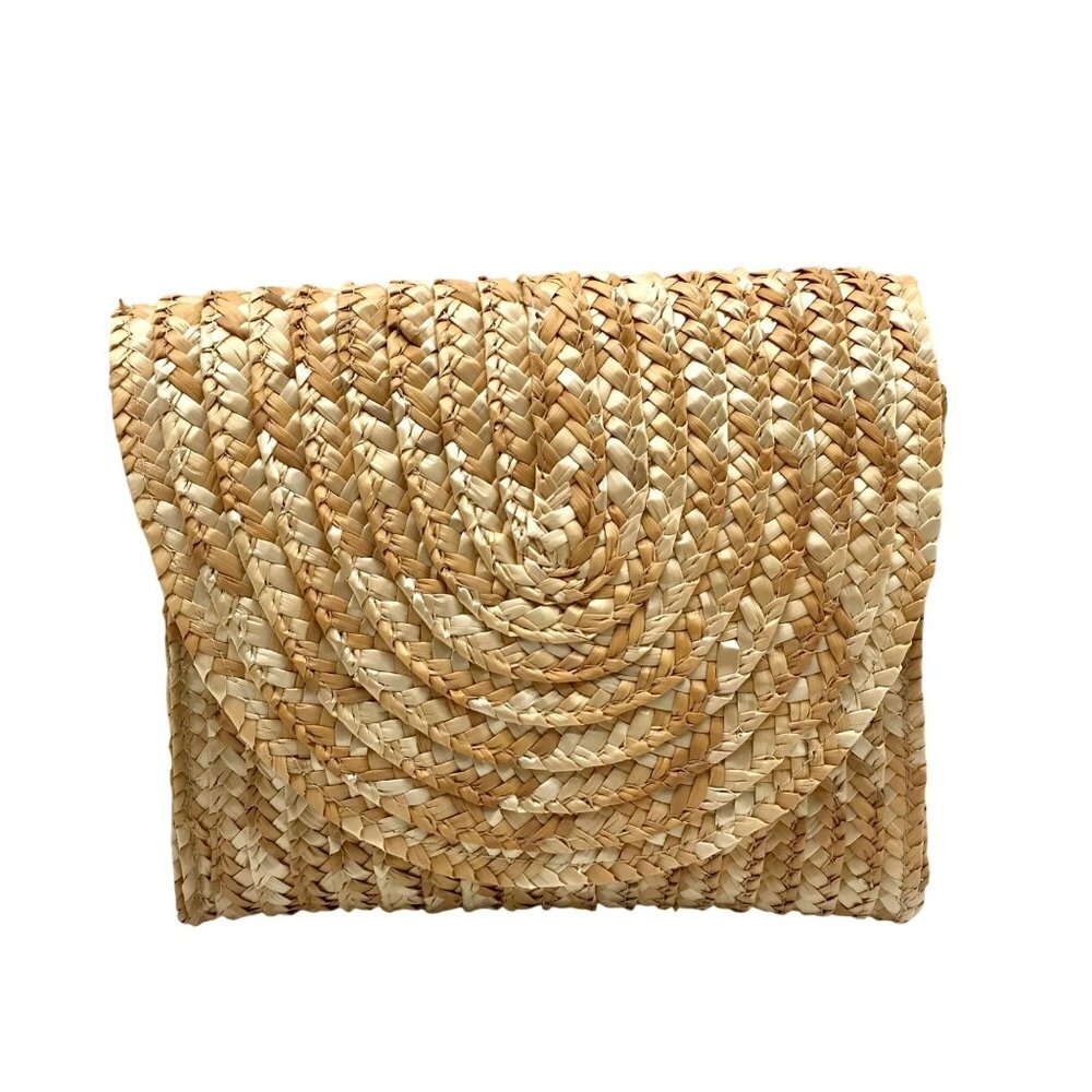 EWC Neutral Raffia Envelope Clutch